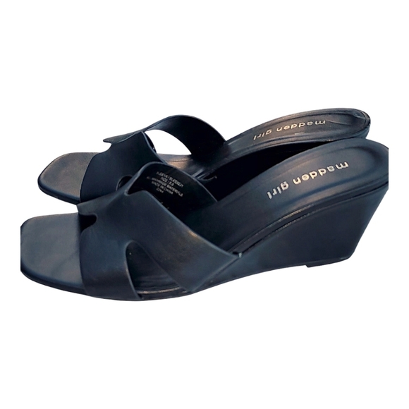 STEVE MADDEN BLACK  VEGAN LEATHER WEDGE SHOES, SIZE 9.5 EUC - Picture 6 of 10